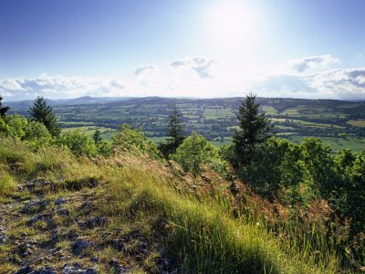 A summer view from the escarpment Wenlock Edge at Hill Top, Shropshire